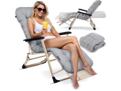 Șezlong de grădină pliabil cu pernă Sofotel ChillWell gri deschis