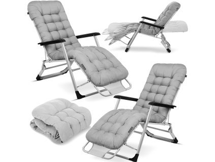 Șezlong de grădină pliabil cu pernă Sofotel ChillWell set 2 bucăți gri