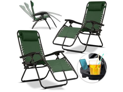 Set 2 piese Șezlong pliabil de grădină cu pernă Sofotel ChillWell verde