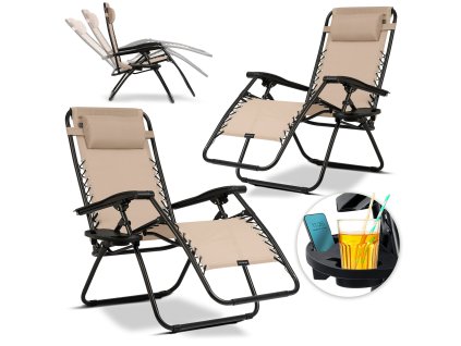 Șezlonguri de grădină pliabile cu pernă Sofotel ChillWell set 2 buc bej