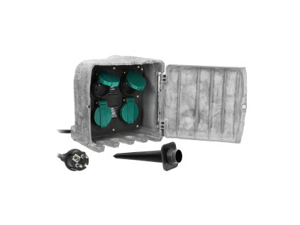 Priză de grădină PIATRĂ, 4 prize, cablu de 3m