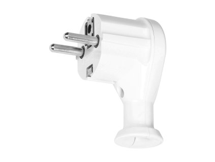 Ștecăr unghiular universal alb 2P+E