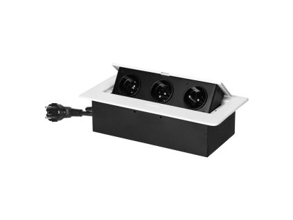 Priză de mobilier cu margine plată 3x2P+E, cablu de 1,5m, albă