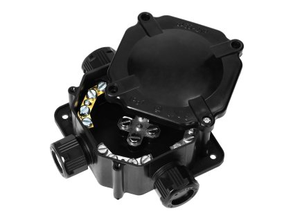Cutie de conexiuni impermeabilă 4 intrări 144x144mm neagră