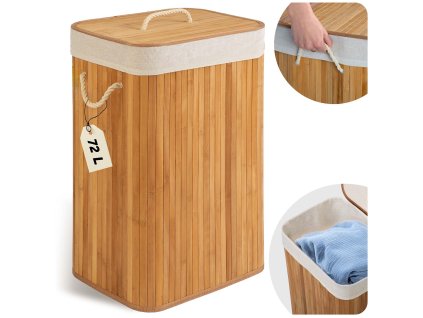 Coș de rufe din bambus cu capac 72 l Massido