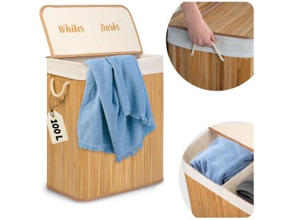 Coș de rufe murdare din bambus cu capac 100 l Massido