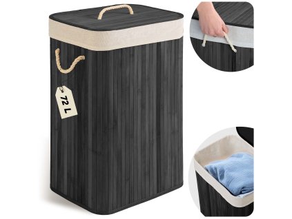 Coș de rufe din bambus cu capac 72 l Massido