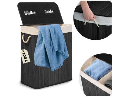 Coș de rufe din bambus cu capac 100 l Massido