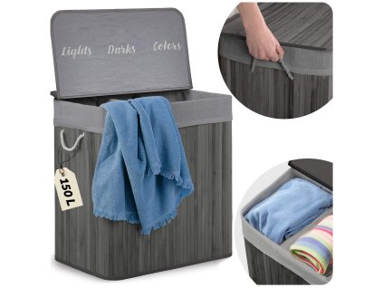 Coș de rufe din bambus cu capac 150 l Massido