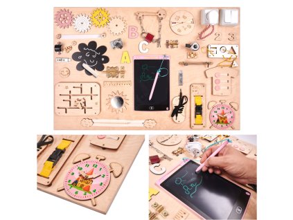 Tablica manipulacyjna drewniana rozowy zegar 75x50cm 138834