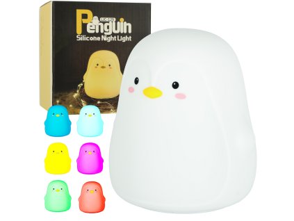 Lampka nocna dla dzieci silikonowa dotykowa miekka LED biala RGB pingwinek 165758