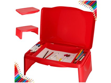 Măsuță auto pentru copii cu spațiu de depozitare roșie