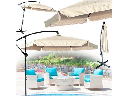 Umbrelă de grădină mare pliabilă cu braț lateral 290cm bej