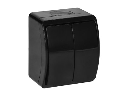 Comutator negru cu două butoane IP44 de suprafață