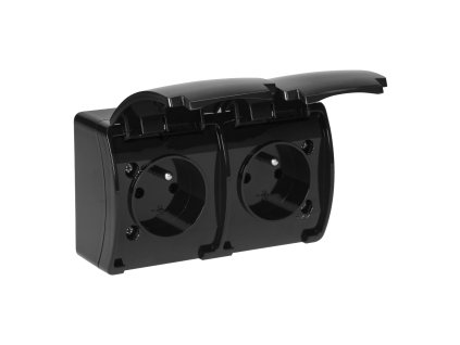 Priză dublă neagră IP44 exterioară 2x2P+E