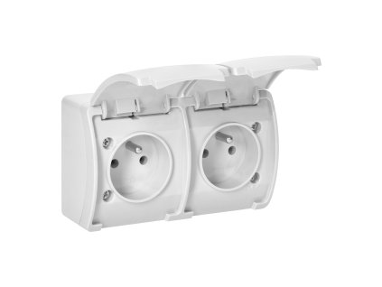 Priză dublă impermeabilă albă IP44 2x2P+E