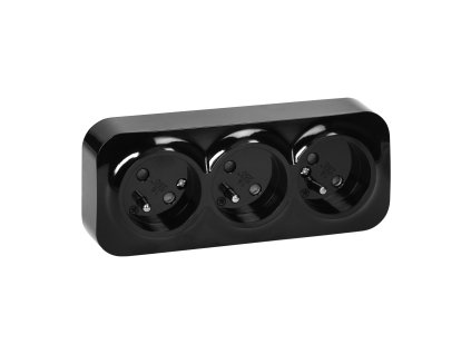 Priză neagră triplă, 16A, 230V, 10 buc.