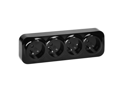 Priză neagră cvadruplă de perete IP20 16A 230V
