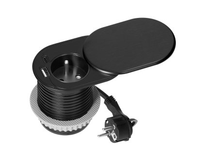 Priză cu încărcare USB și capac, 1.9m, neagră