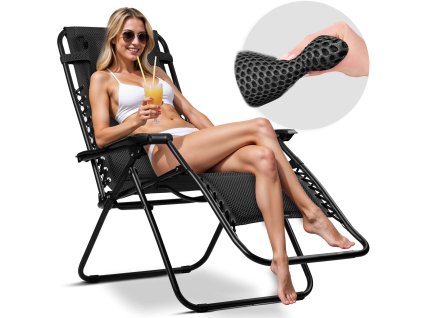 Șezlong de grădină pliabil cu pernă Sofotel ChillWell Soft negru