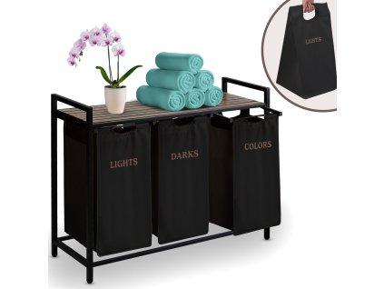 Coș pentru rufe cu trei compartimente cu suport 120 l Massido