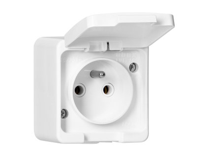 Priză aparentă simplă 2P+E, impermeabilă cu capac, IP44, SMART, albă