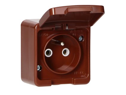 Priză aplicată de suprafață 2P+E, rezistentă la stropire cu capac, IP44, SMART, maro