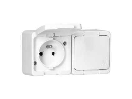 Priză dublă aplicată 2x2P+E, impermeabilă cu capac, IP44, SMART, albă