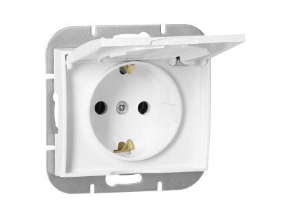Priză încastrată simplă 2P+E Schuko rezistentă la intemperii cu capac Onyx, 16A, 250V, PT-17OH, albă