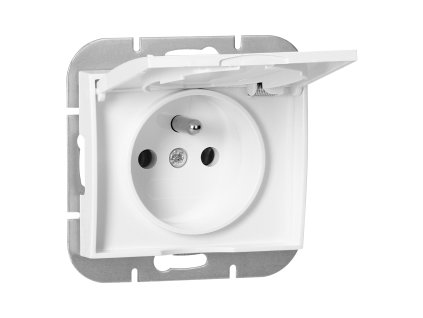 Priză încastrată simplă 2P+E rezistentă la intemperii cu capac Onyx, 16A, 250V, PT-16OH, albă