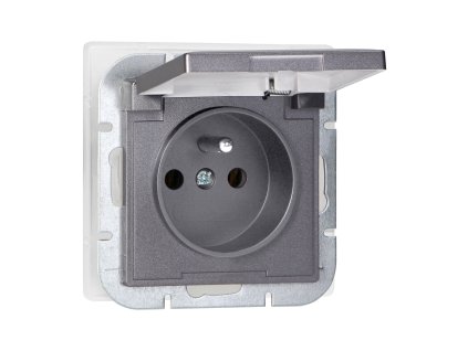 Priză încastrată simplă 2P+E rezistentă la intemperii cu capac Pearl, 16A, 250V, PT-16PH, antracit