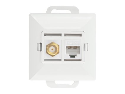 Priză simplă tip F + Priză simplă tel-comp. RJ-45 Cat6 Pearl, TV/F+RJ45/P, albă