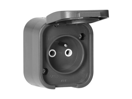 Priză simplă aplicată 2P+E, rezistentă la stropire cu capac B2, IP54, NT-16B2, gri