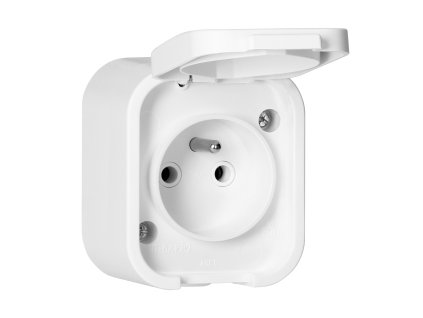 Priză simplă aplicată 2P+E, rezistentă la stropire cu capac B2, IP54, NT-16B2, albă