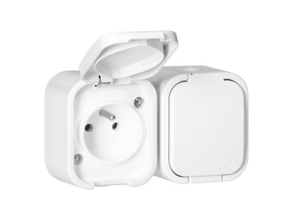 Prize dublă aplicată 2x2P+E, rezistentă la stropire cu capac B2, IP54, NT-6B2, albă