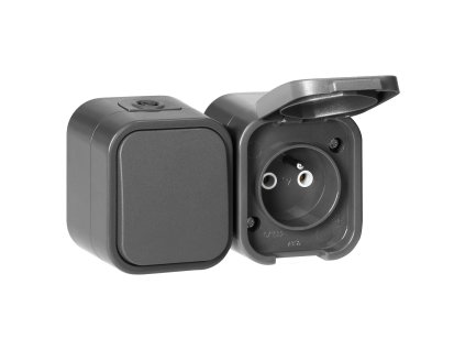 Comutator unipolăr aplicat + Priză simplă 2P+E B2, IP54, GWN-B2, gri