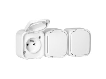Priză triplă supraplată 3x2P+E, rezistentă la stropire cu capac B2, IP54, NT-316 B2, albă