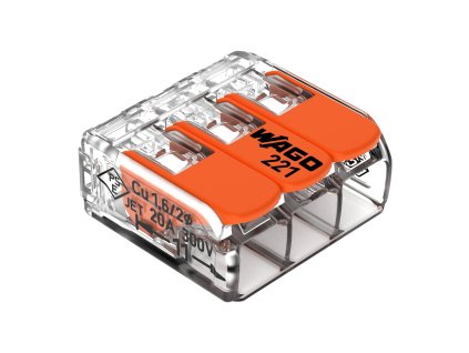 Conector de îmbinare cu 3 conductori WAGO, model: 221-413, 0,20-4,00mm², 5 buc