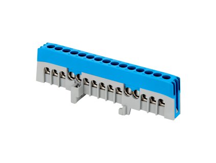 Bară distribuitoare izolată N, 15 fire, albastru