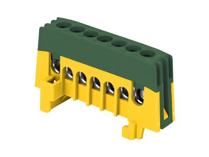 Bară de distribuție izolată PE, 7 fire, verde