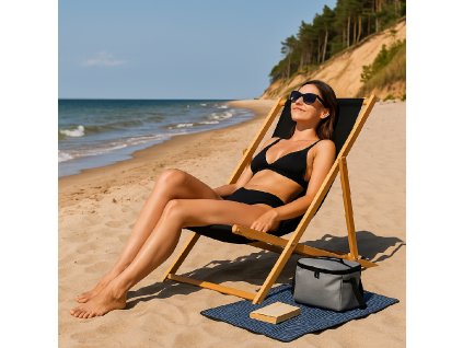 DC0006BL ȘEZLONG DIN LEMN PLIABIL IMPREGNAT NEGRU