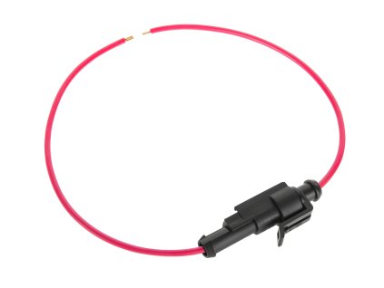 Conector auto cu cablu roșu.