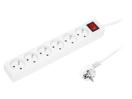 Prelungitor PR-670WSP cu 6 prize cu împământare + comutator 1,5m alb 3x1,5mm
