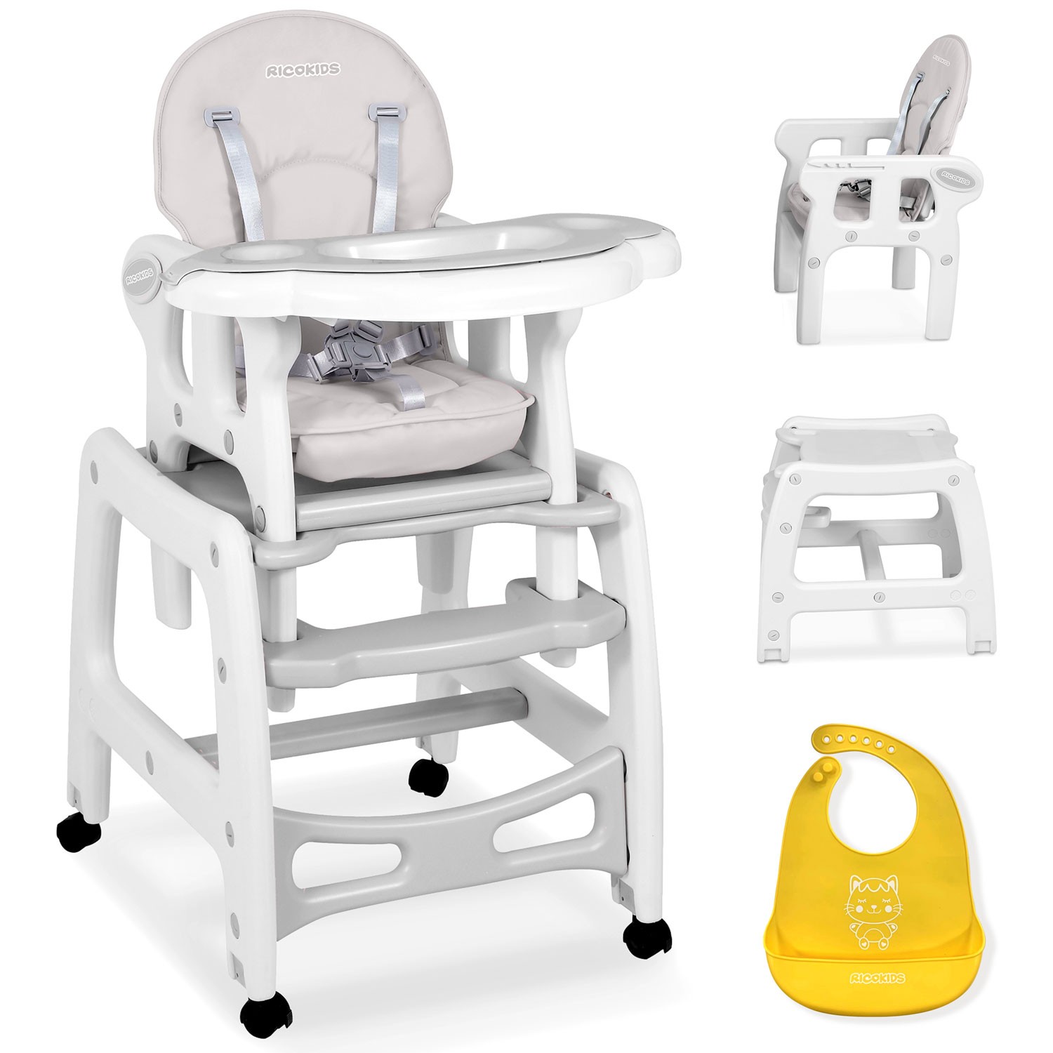 Ricokids Scaun de masă pentru copii 5 în 1 Sinco gri