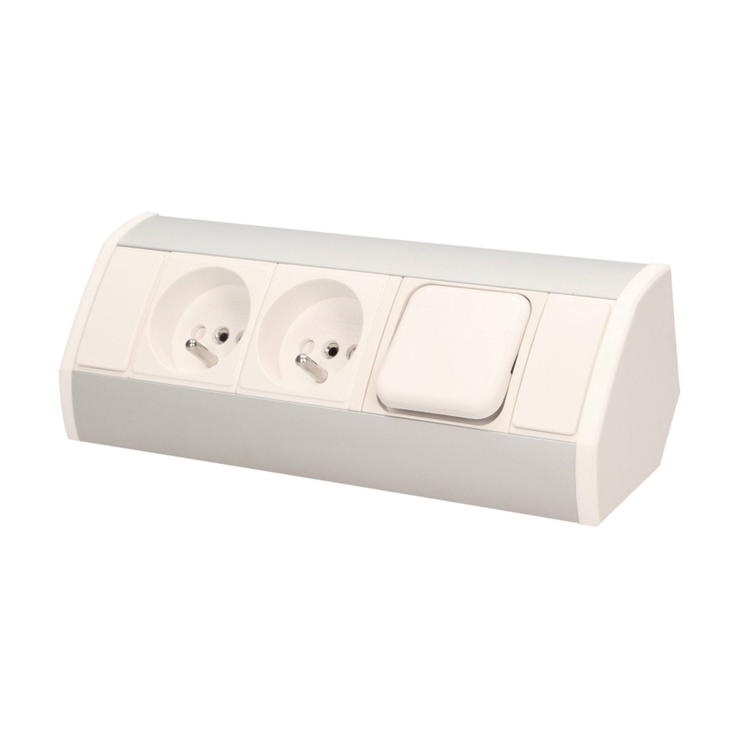 Priză alb-argintie cu întrerupător pentru mobilier