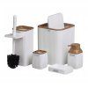 Set de baie pătratic 5 elemente alb / lemn *5013