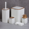 Set de baie pătratic 5 elemente alb / lemn *5013