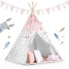 Cort teepee pentru copii cu ghirlandă și lumini Nukido - roz