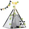 Cort teepee pentru copii cu ghirlandă și lumini Nukido alb negru cu panda