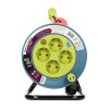 Cablu prelungitor pe tambur 15m, 4 prize, lime